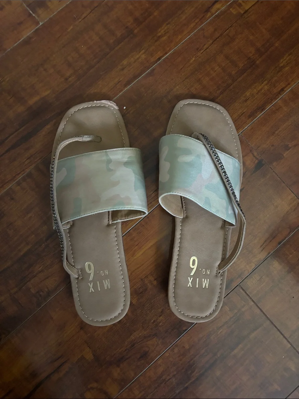 Mix No. 6 Women's Camo Slide Sandals in Green Tan